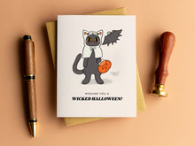 Load image into Gallery viewer, Black Cat in Costume Halloween Card