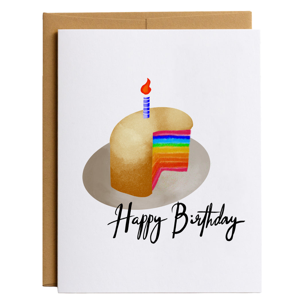 Rainbow Cake Birthday Card - Pride Birthday Card - LGBTQ Birthday Pride Greeting Card