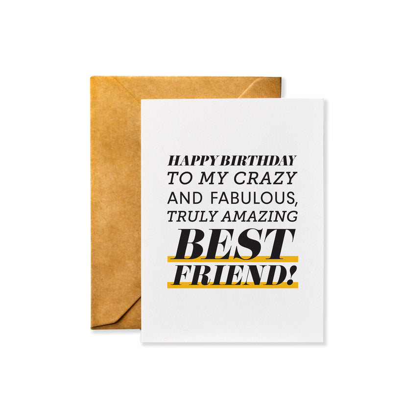 Happy Birthday Best Friend - Card with Kraft Envelope (Blank Inside ...