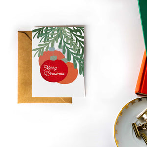 Ornaments under the Christmas Tree - Holiday Card with Kraft Envelope (Blank Inside)